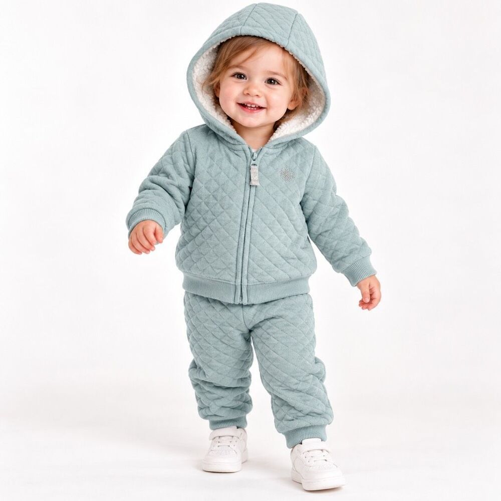 Carter’s Baby Girl Light Blue Quilted Sherpa Hoodie Jogger 2-Piece Set 9M
